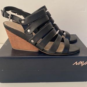 Black leather sling back wedge sandals  US 11